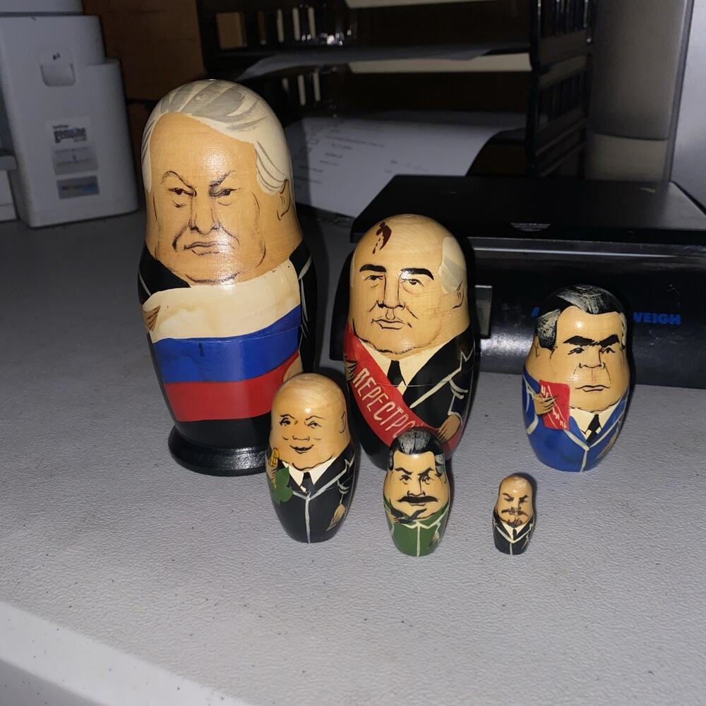 Vintage 7" Authentic Russian President Wood Nesting Dolls set of 6